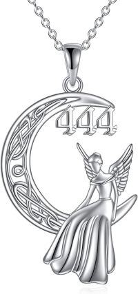 wholesale 925 Sterling Silver 444 Angel Moon Pendant Necklace Numerology -Angel