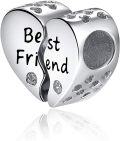 wholesale 925 Sterling Silver Heart Best Friend Charm Bead Bracelet Pendant Necklace Gift for Women Girls DIY Jewelry Making Supplies Accessories 6mm Hole Size (Set of 4)-0-0