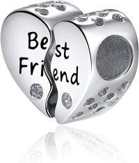 wholesale 925 Sterling Silver Heart Best Friend Charm Bead Bracelet Pendant Necklace Gift for Women Girls DIY Jewelry Making Supplies Accessories 6mm Hole Size (Set of 4)-01-friend charm