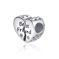 wholesale 925 Sterling Silver Best Friend Heart Charm Bead White Gold Plated Cz Crystal-01-friend charm