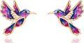 wholesale 925 Sterling Silver Purple & Blue Enamel Hummingbird Stud Earrings - Animal s for Women-0-0