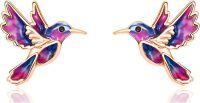 wholesale 925 Sterling Silver Purple & Blue Enamel Hummingbird Stud Earrings - Animal s for Women-Rose Gold