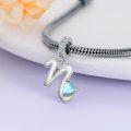 wholesale 925 Sterling Silver Heart-Shaped Blue Moonstone Initial N Charm Pendant Necklace Gift-0-2