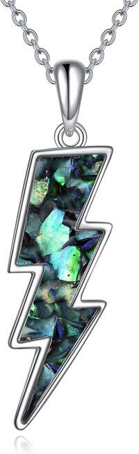 wholesale 925 Sterling Silver Labradorite Lightning Bolt Reversible Boomerang Pendant Necklaces - Minimalist s for Women & Girls-abalone shell-02