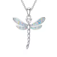 TOUPOP Sterling Silver Opal Dragonfly Pendant Necklace for Women-undefined