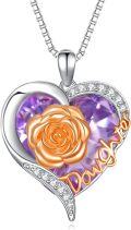 wholesale TOUPOP Valentine's Day Gifts For Daughter Rose Necklace For Daughter 925 Silver Daughter Necklace Daughter Pendant With Heart Amethyst Daughter Jewelry Birthday Christmas Graduation Gift For Daughter -0-0