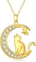 wholesale 14K Gold Cat Pendant Moon Butterfly Charm Necklace for Women Girls  16-18 Chain-0-0