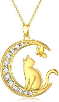 wholesale 14K Gold Cat Pendant Moon Butterfly Charm Necklace for Women Girls  16-18 Chain-Gold Cat Necklace