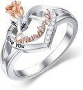 wholesale TOUPOP Grandma Ring With Rose Flower - I Love You Jewelry Gift For Grandmother - 925 Sterling Silver Love Heart Ring For Women's Birthday -0-0