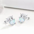 wholesale 925 Sterling Silver Platinum Plated Highland Cow White Opal Heart Stud Earrings-0-1