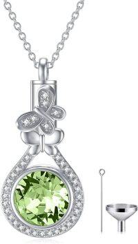 wholesale Sterling Silver Austrian Crystal Butterfly Urn Necklace for Ashes-08-Aug. Peridot