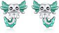 wholesale 925 Sterling Silver Green Enamel Axolotl Stud Earrings - Cute Animal Jewelry for Women and Girls-0-0