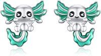 wholesale 925 Sterling Silver Green Enamel Axolotl Stud Earrings - Cute Animal Jewelry for Women and Girls-Axolotl-B