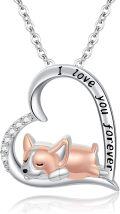 wholesale 925 Sterling Silver Heart-Shaped Corgi Dog Pendant Necklace with Cubic Zirconia Stones for Women-0-0