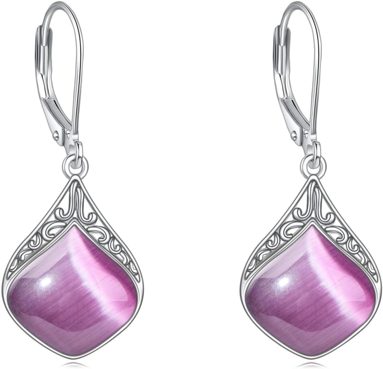 Sterling Silver Celtic Teardrop Filigree Earrings Jewelry Gifts for Women-Rose Quartz Stone teardrop earrings