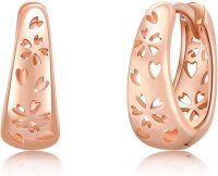 wholesale 925 Sterling Silver Plated Rose Gold Heart Cutout Teardrop Hoop Earrings 23mm Diameter-Cherry Blossom Earring