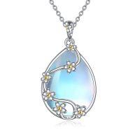 wholesale 925 Sterling Silver Filigree Teardrop Pendant Necklace for Women-H-Moonstone flower necklace