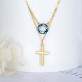 wholesale 14K Gold & Blue Crystal Layered Cross Necklace - Faith, Hope, Courage Gift for Women-0-5