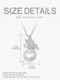 wholesale 925 Sterling Silver White Freshwater Pearl Butterfly Pendant Necklace with Cubic Zirconia Accents-0-3