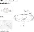 wholesale 925 Sterling Silver Metal Freshwater Pearl Faith Cross Bracelet for Women - Dainty Double Chain Christian-0-4
