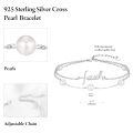 wholesale 925 Sterling Silver Metal Freshwater Pearl Faith Cross Bracelet for Women - Dainty Double Chain Christian-0-4