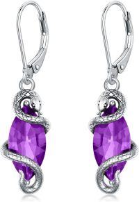 wholesale Sterling Silver Crystal Vintage Snake Dangle Drop Leverback Earrings for Women-Amethyst Purple