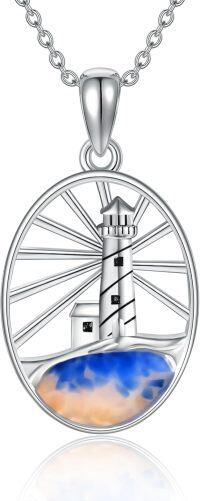 wholesale 925 Sterling Silver Opal Lighthouse Wave Pendant Necklace for Women and Girls-Lighthouse necklace