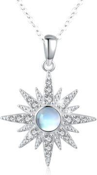 wholesale Sterling Silver Gold Plated Opal Moonstone Birthstone Starburst Necklace for Women-Moonstone [Silver]