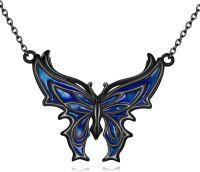 wholesale 925 Sterling Silver Blue Enamel Butterfly Pendant Necklace for Women-Black