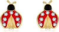 wholesale 14K Gold Ladybug Stud Earrings with Cubic Zirconia and Enamel - Christmas Gift Ideas for Women-Ladybug Earrings