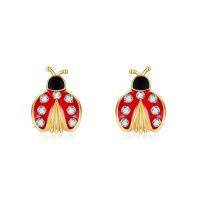 wholesale 14k Gold Cute Ladybug Red Enamel Moissanite Stud Earrings-Ladybug Earrings