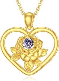 wholesale 14K Gold Plated 925 Sterling Silver Birthstone Love Rose Necklace for Women-F1-June