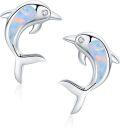 wholesale 925 Sterling Silver White Fire Opal Dolphin Stud Earrings for Women Girls Gifts Hypoallergenic Jewelry 4g-0-0