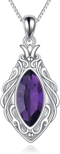 wholesale 925 Sterling Silver Marquise Cut Amethyst and Crystal Pendant Necklace-Amethyst