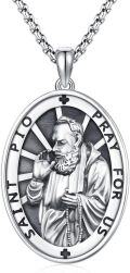 wholesale 925 Sterling Silver Catholic Patron Saint St Pio Medal Necklace Pendant Charm  for Women Men Boys Girls Kids-0-0