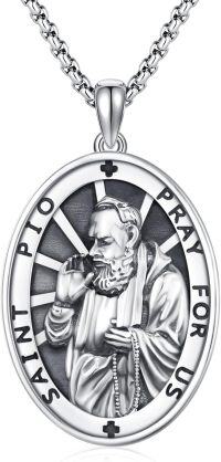 wholesale 925 Sterling Silver Catholic Patron Saint St Pio Medal Necklace Pendant Charm  for Women Men Boys Girls Kids-28a-St Pio-28a-St Pio