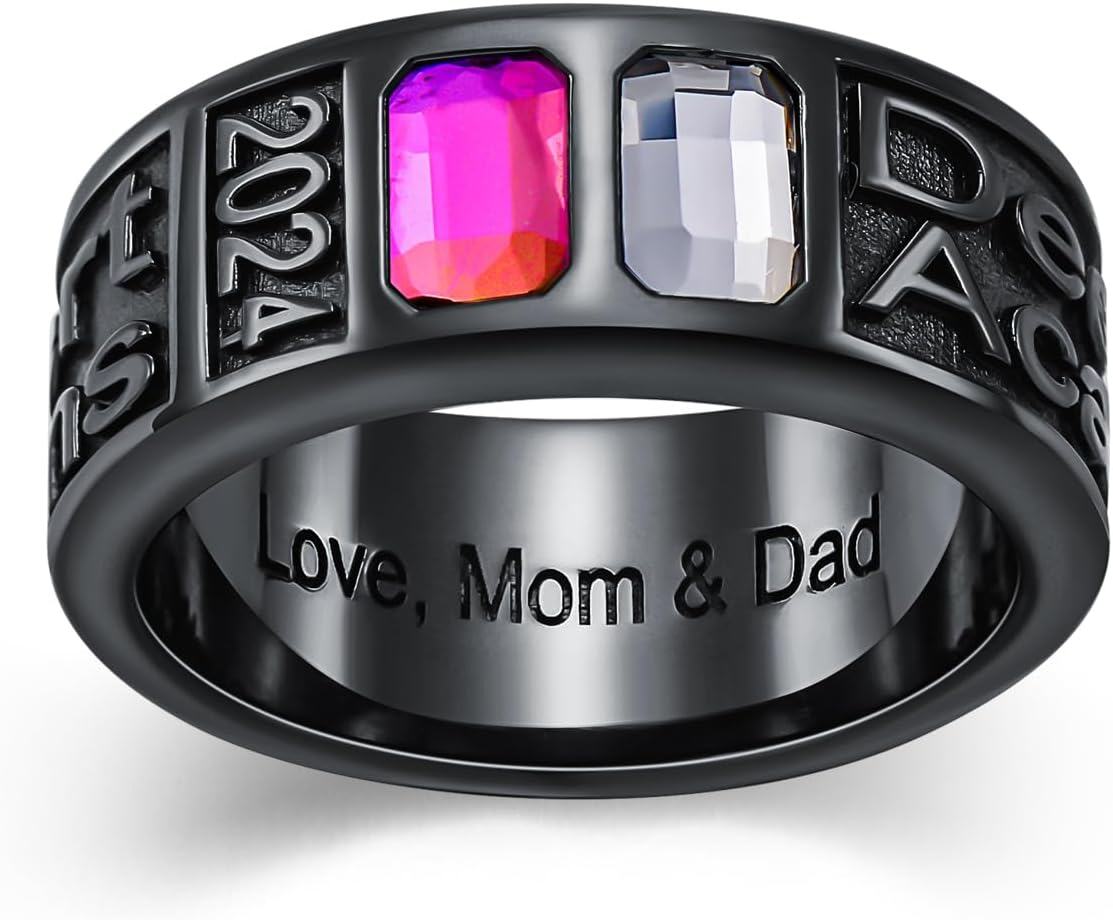 Sterling Silver 0 1 2 3 Gem Men s Graduation Class Ring 4 5 6 7 9 5mm-0-2