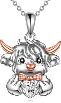 wholesale Sterling Silver April Birthstone Axolotl Heart Necklace for Women-Highland Cow