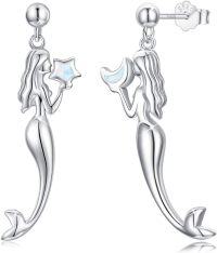 wholesale 925 Sterling Silver Mermaid Opal Starfish Studs Huggies Earrings for Women and Girls-02 Mermaid(-White Opal)