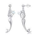wholesale 925 Sterling Silver Mermaid Opal Starfish Studs Huggies Earrings for Women and Girls-0-0