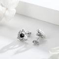 wholesale 925 Sterling Silver Celtic Moon Triquetra Stud Earrings w/ Black Onyx Stone - Vintage Irish Good Luck  for Her-0-1