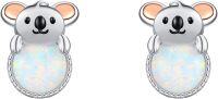 wholesale 925 Sterling Silver Opal Koala Bear Stud Earrings with Pink Enamel Accents-Koala