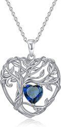 wholesale TOUPOP Sapphire Necklace Sterling Silver September Birthstone Tree Of Life Pendant Necklace Irish Celtic Heart Tree Jewelry Birthday Christmas Gifts For Women Wife Girlfriend -0-0