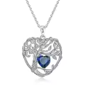 TOUPOP Sterling Silver Sapphire Tree Of Life Pendant Necklace-0-0
