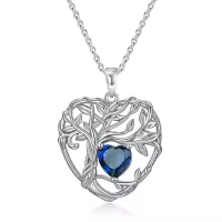 TOUPOP Sterling Silver Sapphire Tree Of Life Pendant Necklace-undefined