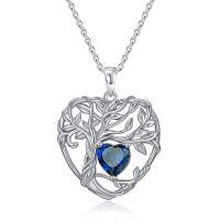 TOUPOP Sterling Silver Sapphire Tree Of Life Pendant Necklace-undefined