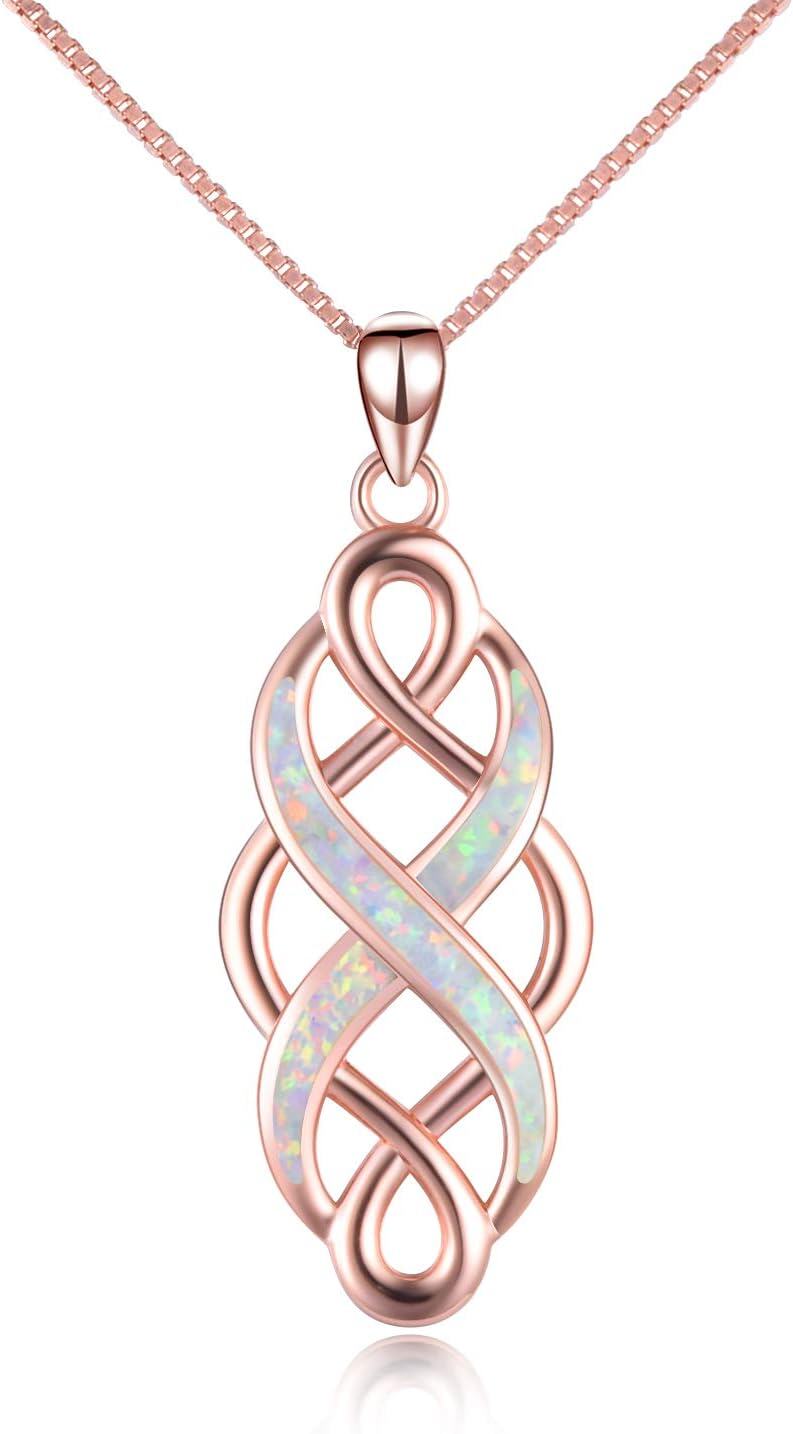 wholesale 925 Sterling Silver Irish Celtic Knot Created Opal Pendant Necklace for Women Men 18-0-0