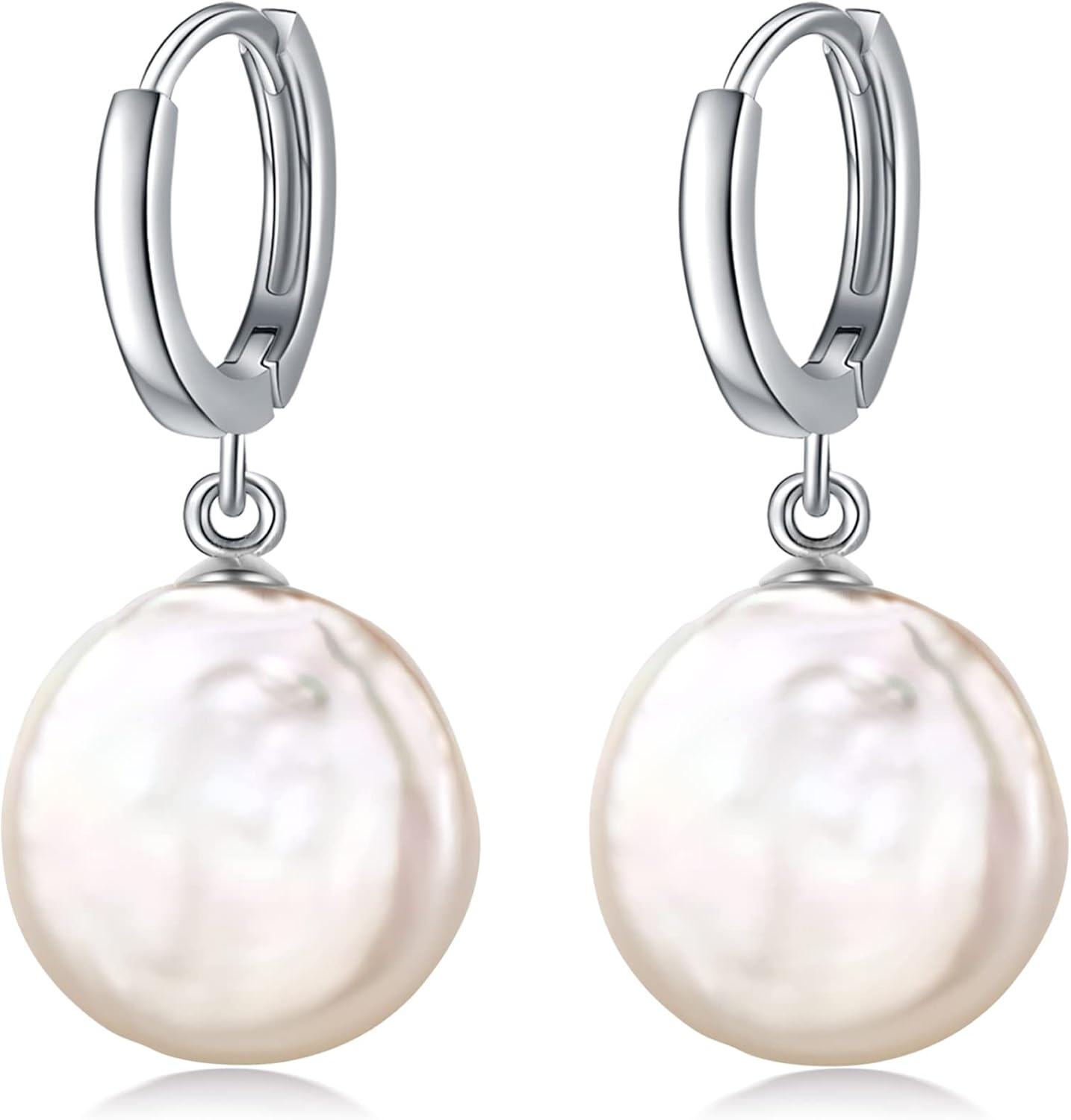 Gold Plated Sterling Silver Baroque Pearl Stud Earrings for Women-Hoop-Silver