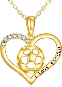 wholesale 14K Gold I Love Soccer Football Heart Pendant Necklace s for Women Girls Mother's Day Birthday Anniversary Christmas Present Ideas-Soccer Necklace