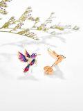 wholesale 925 Sterling Silver Purple & Blue Enamel Hummingbird Stud Earrings - Animal s for Women-0-1